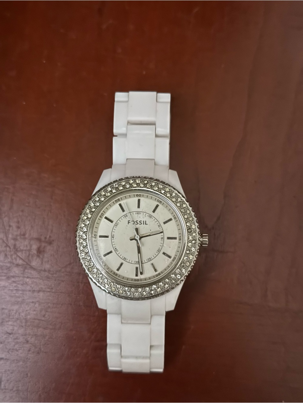 Y2K Fossil White Women's Crystal Accent Bracelet Watch